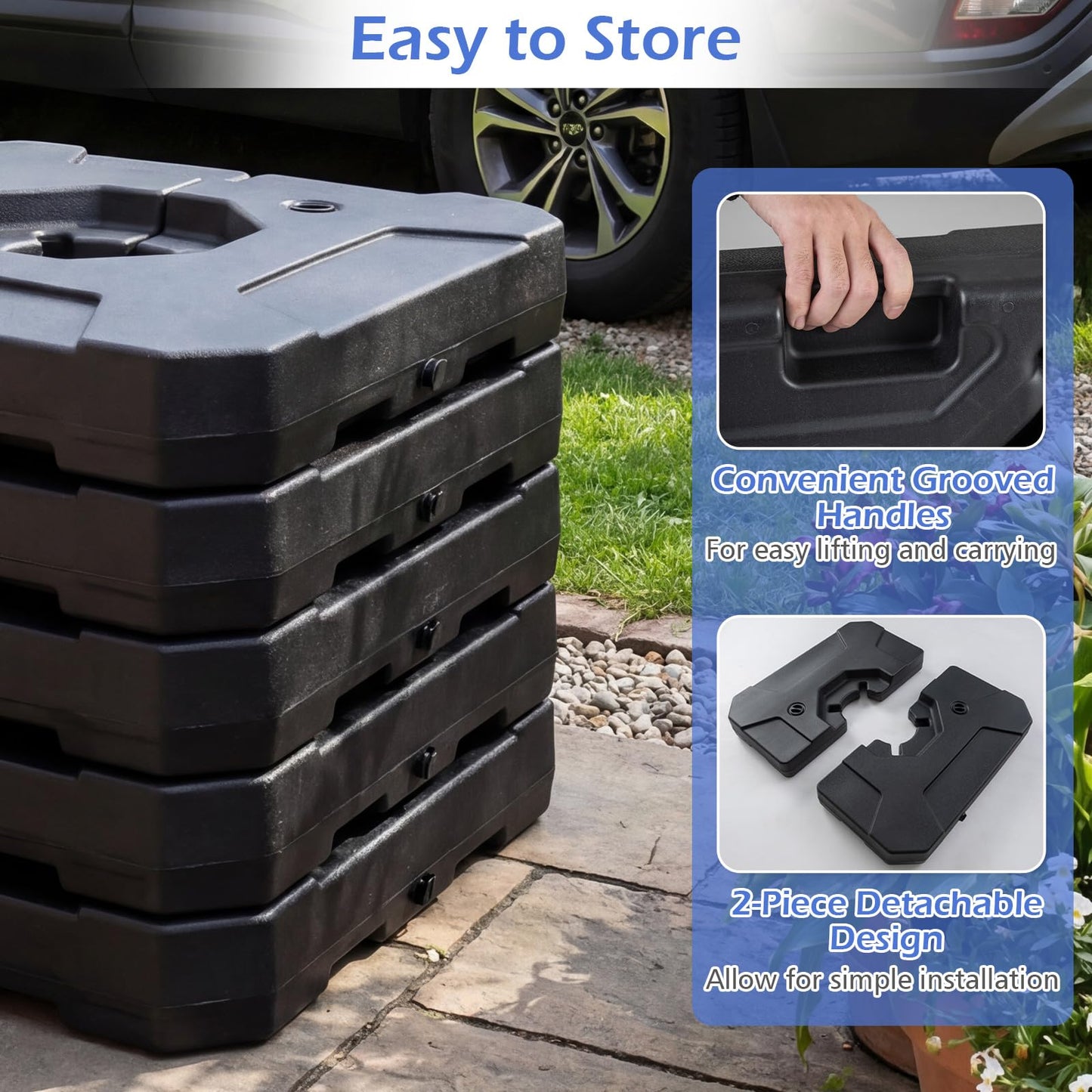 Tangkula 2-Piece 274 Lbs HDPE Square Offset Umbrella Stand with Water & Sand Filled Weight