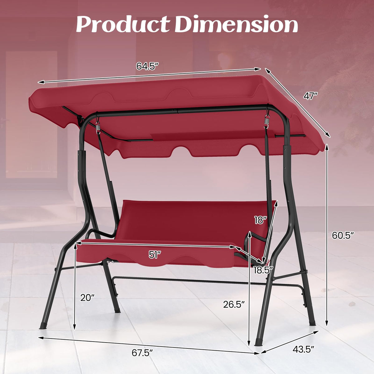Tangkula 3 Person Porch Swing with Cushions & Canopy