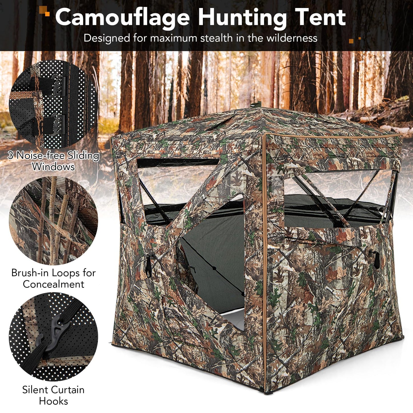 Tangkula 3-in-1 Hunting Blind for 2-4 Person, 360 Degree See Through Ground Blind with Skylight