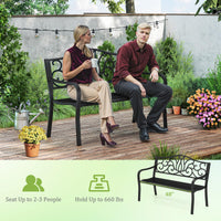 Tangkula 50 Inches Outdoor Garden Bench with Floral Design Backrest and Slatted Seat