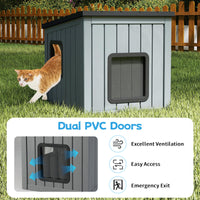 Niche pour chat Tangkula en plastique résistant aux intempéries avec 2 portes en PVC et toit en pente