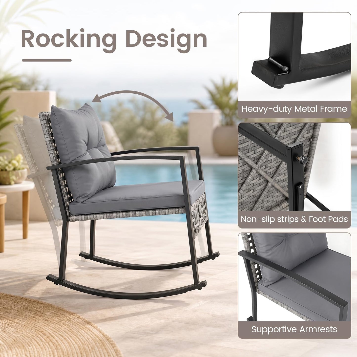 Tangkula 3-Piece Outdoor Rocking Chair Set for Garden