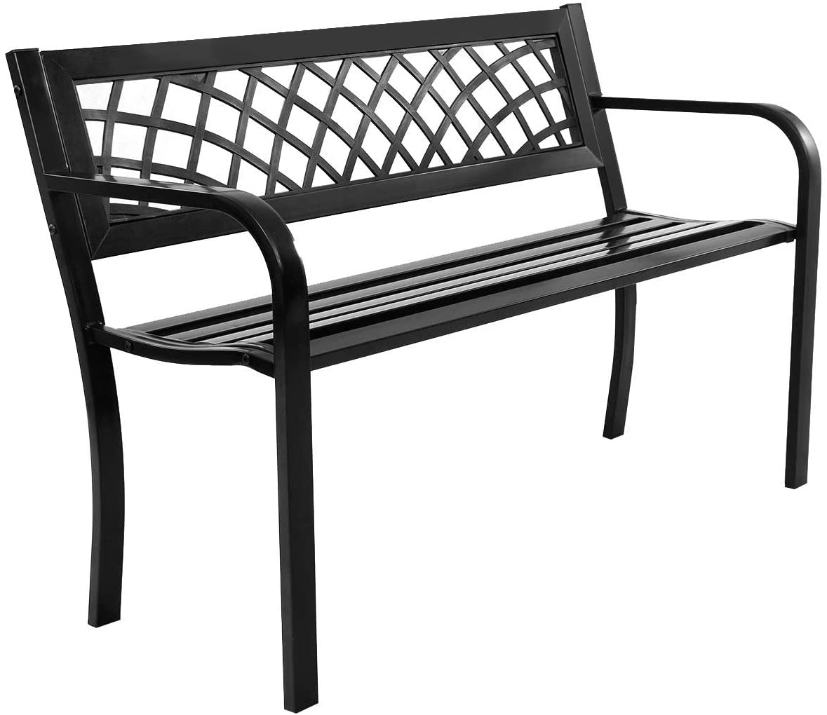 Tangkula Outdoor Garden Bench Park Bench with Steel Frame & PVC Backrest