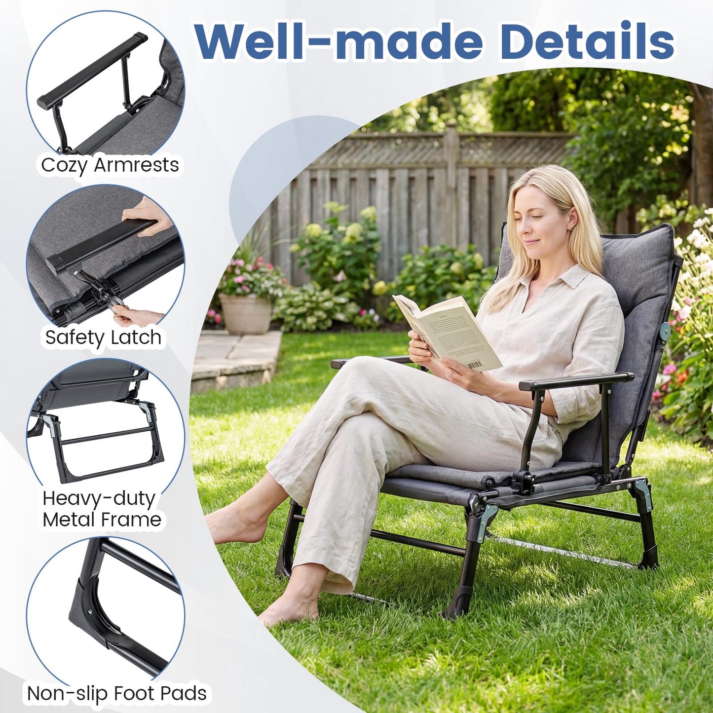 Tangkula 3 in 1 Lounge Chair Outdoor with Cushion