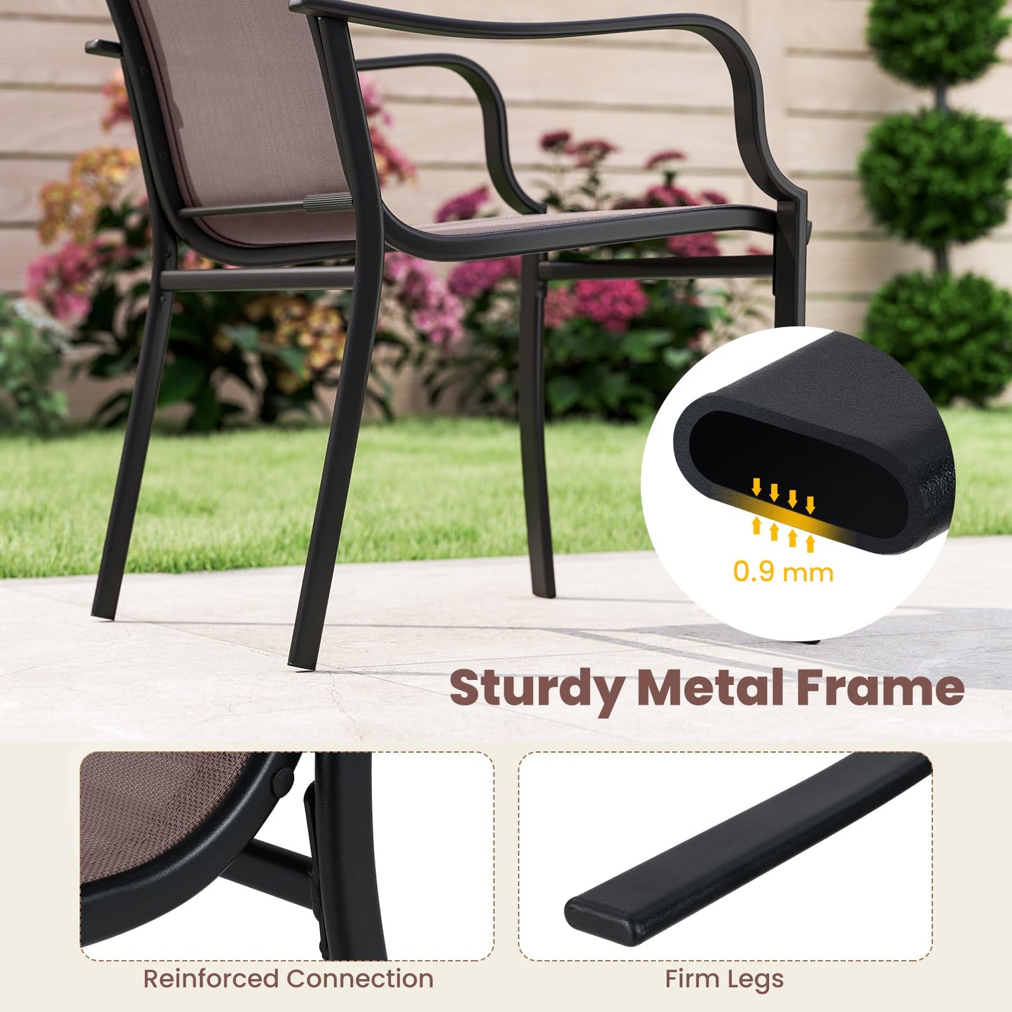 Tangkula Outdoor Dining Chairs Set of 2/4 with High Back & Curved Armrests