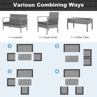 Tangkula Patio 4 Piece Rattan Furniture Set, Patiojoy Outdoor Wicker Conversation Set