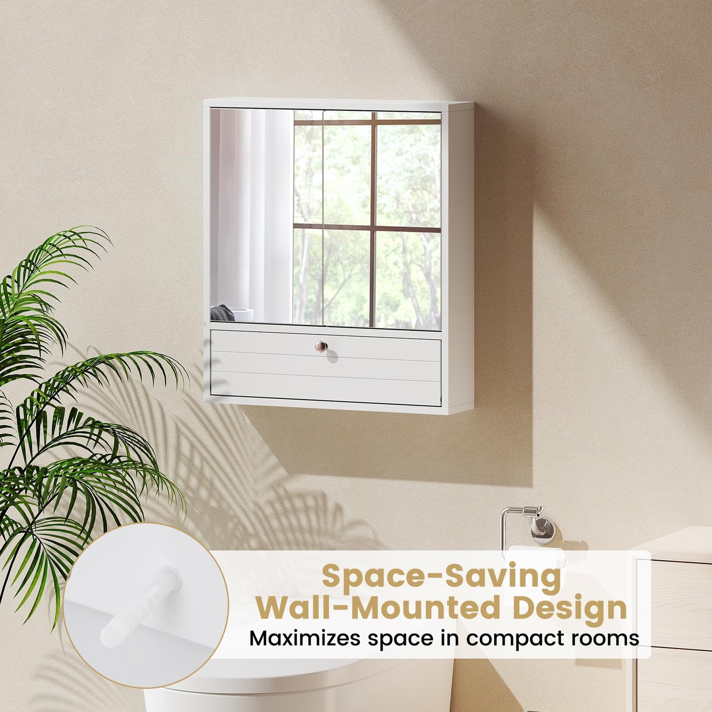 Tangkula Bathroom Cabinet with Double Mirror Doors