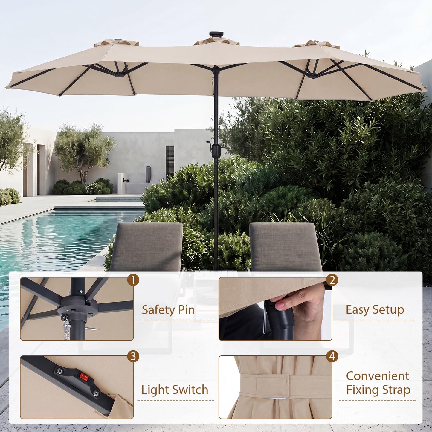 Tangkula 13 Ft Double-Sided Extra Large Outdoor Market Table Umbrella with 36 LED Lights