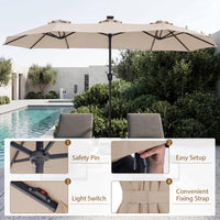 Tangkula 13 Ft Double-Sided Extra Large Outdoor Market Table Umbrella with 36 LED Lights