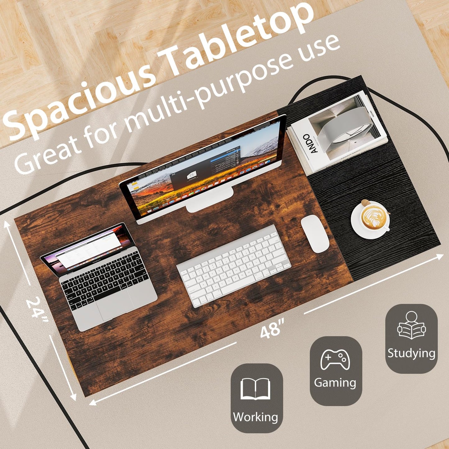 Tangkula Bureau informatique avec 2 tiroirs, bureau moderne pour la maison et le bureau avec crochet de suspension et étagère de rangement.