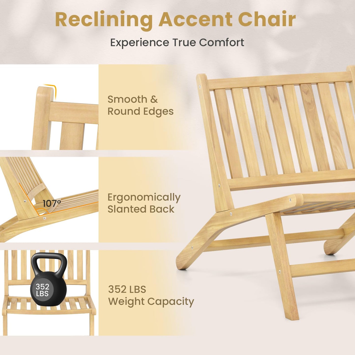 Tangkula Teak Wood Outdoor Accent Chairs（1/2/4）