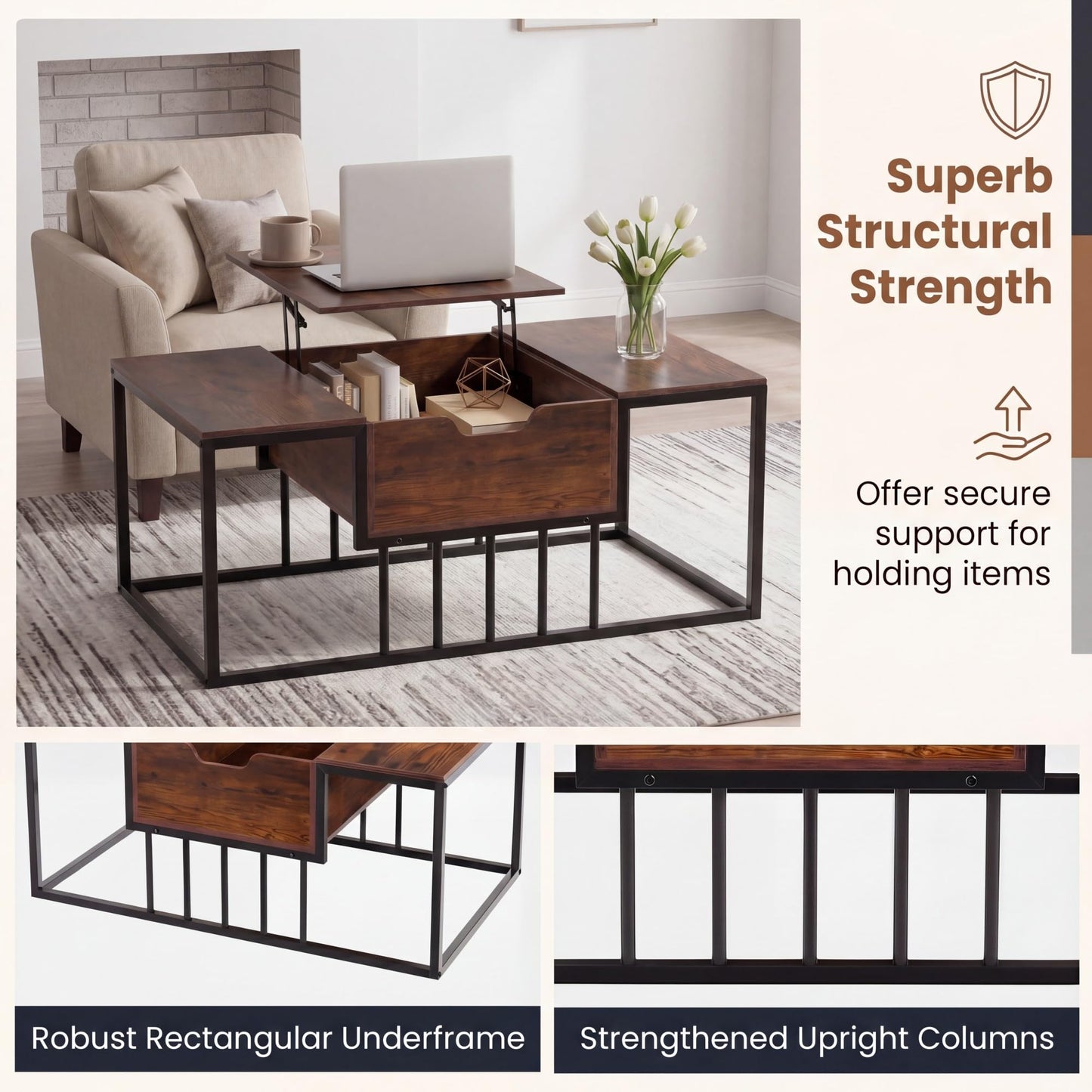 Tangkula Lift Top Coffee Table with Hidden Storage for Living Room