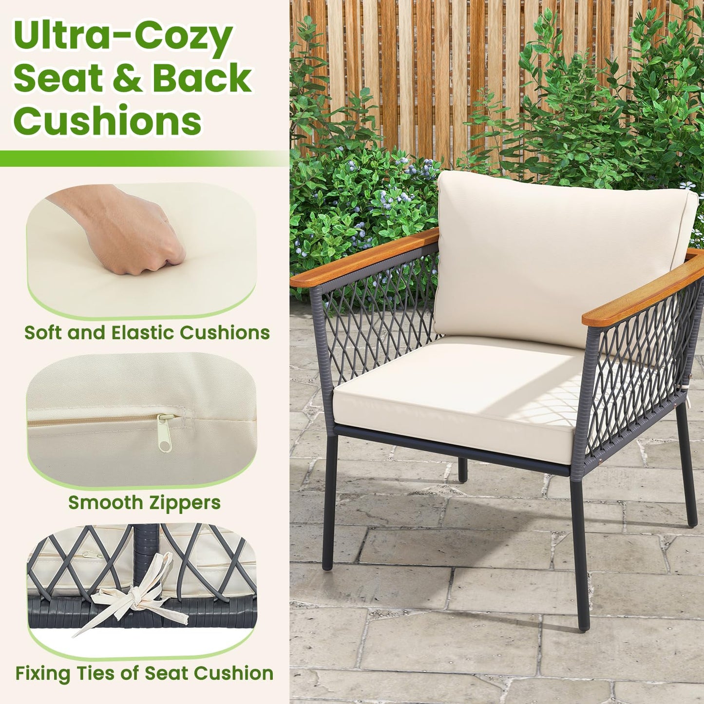 Tangkula 4 Piece Patio Furniture Set, Patiojoy Rattan Chair Set w/ 2-Tier Coffee Table