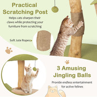 Tangkula Cat Tree, Solid Wood Cat Tower with Jute Scratching Post, Cat Condo, Perch, Jingling Ball