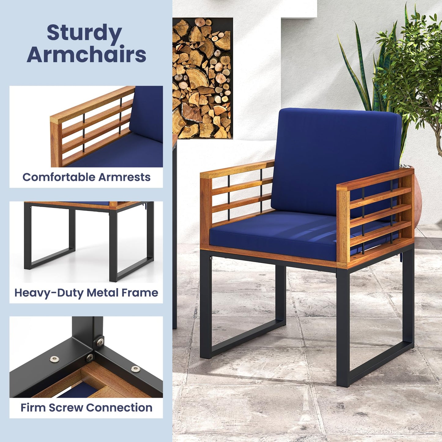 Tangkula Acacia Wood Outdoor Dining Chairs Set of 2/4
