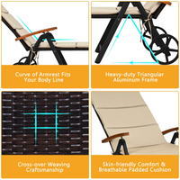 Tangkula Foldable Outdoor Chaise Lounger, Wicker Lounger Chair with Aluminum Black Frame, Wheels for Easy Moving