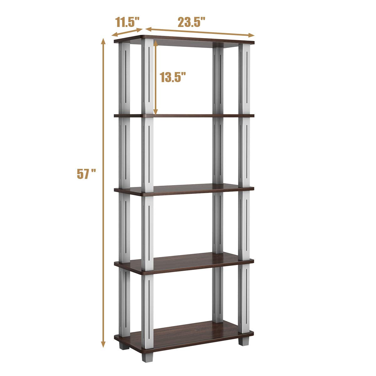 Tangkula 57" Storage Shelves, Space-Saving 5-Tier Storage Rack Organizer(Walnut & Black)