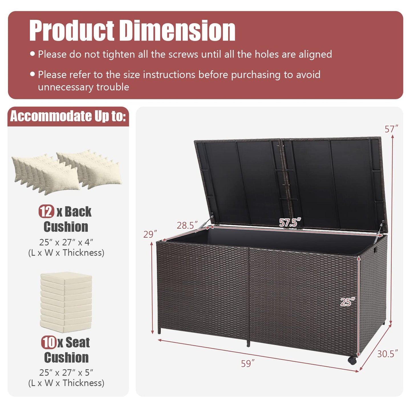 Tangkula 175 Gallon Outdoor Storage Box, Wicker Patio Deck Box with 2 Universal Wheels and Waterproof Zippered Liner