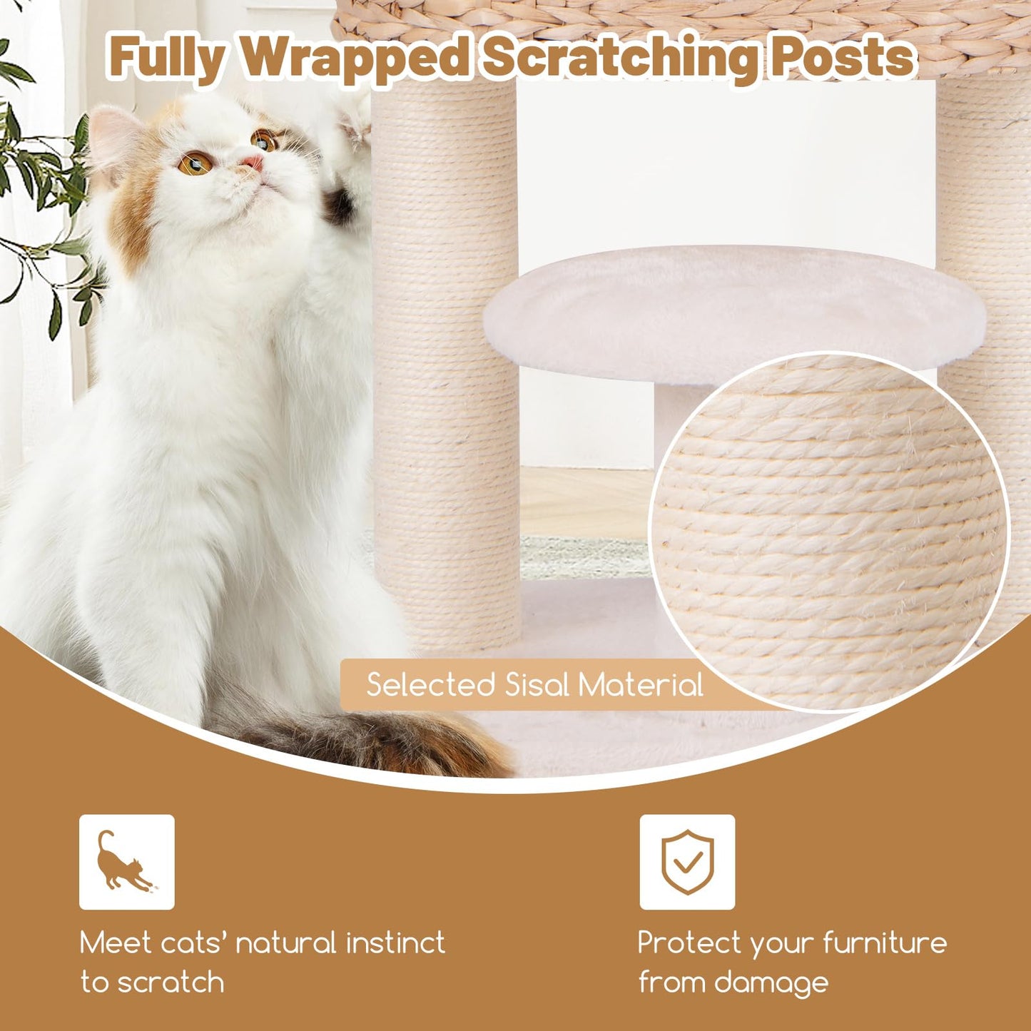 Tangkula Modern Cat Tree, 41 Inch Multi-Level Cat Tower with Cattail Fluff Condo & Top Perch