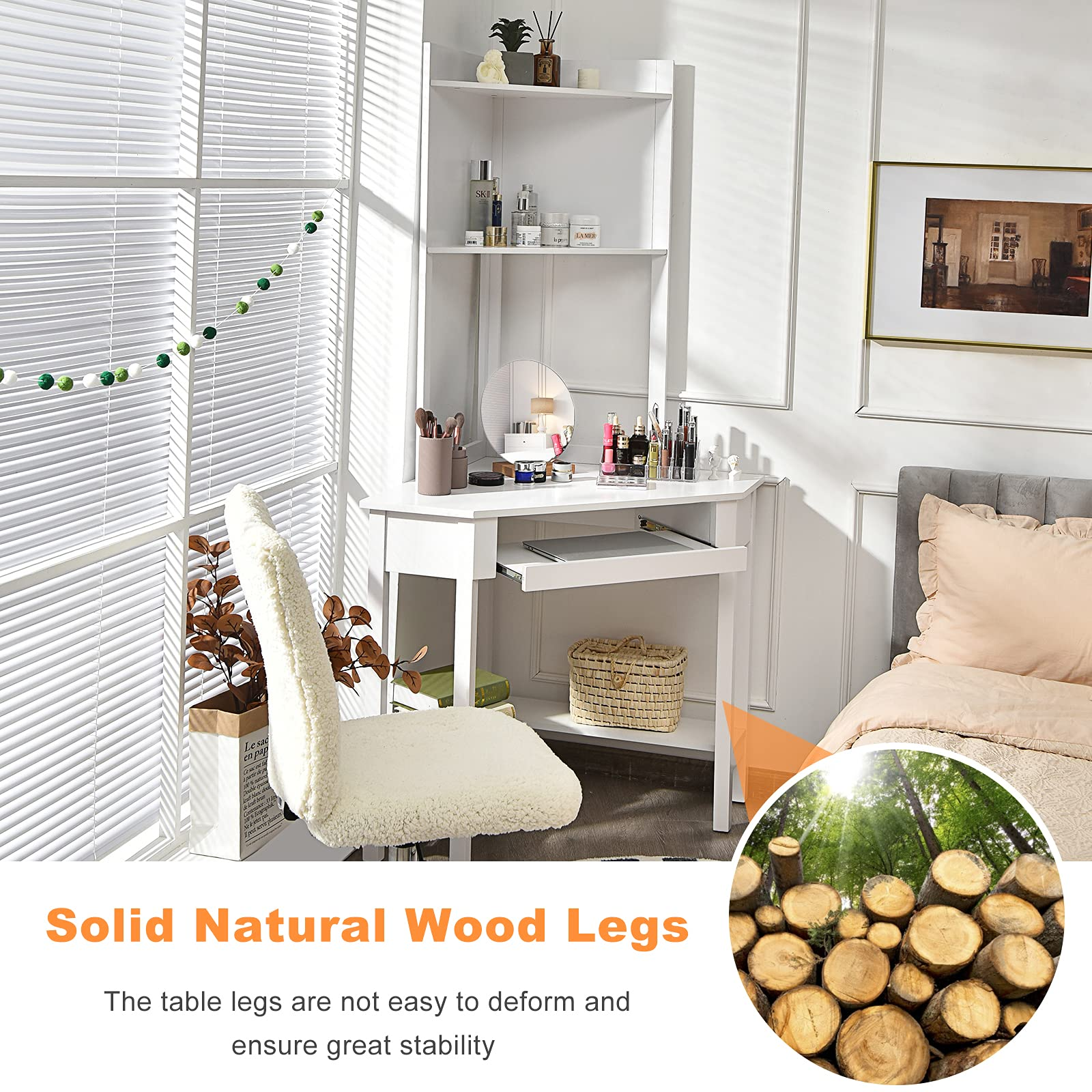 White Corner Desk with Hutch - Tangkula