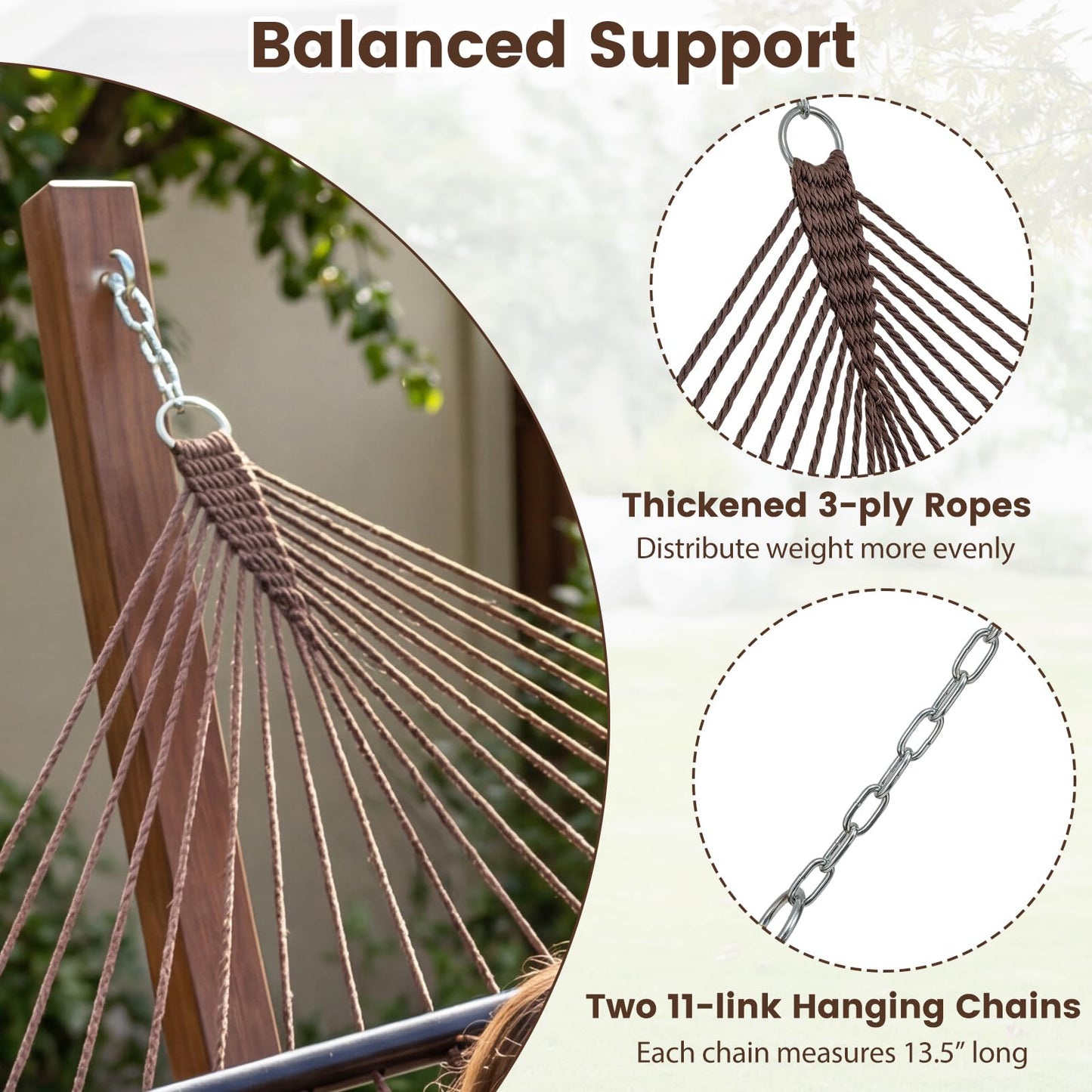 Tangkula 10.5FT Caribbean Double Hammock Heavy Duty Portable