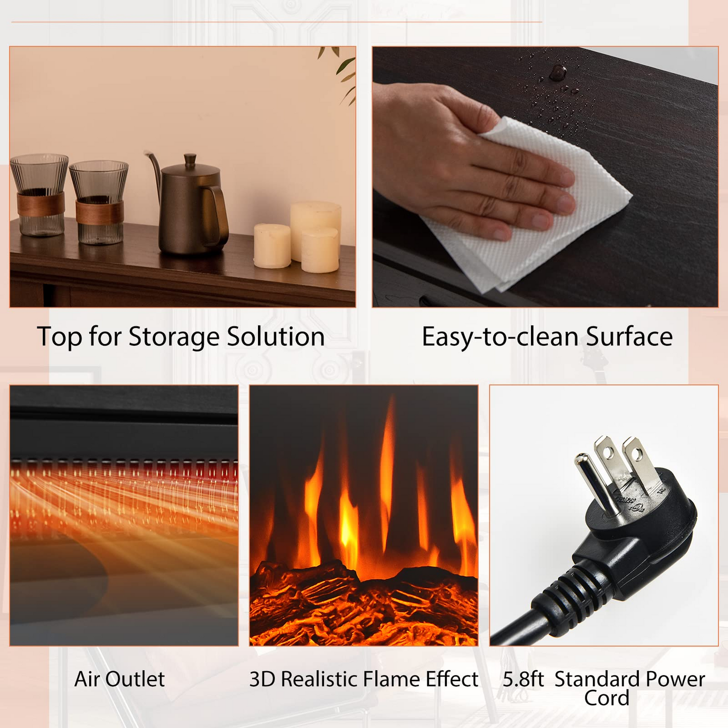 1400W 32 Inches Electric Fireplace with Mantel - Tangkula