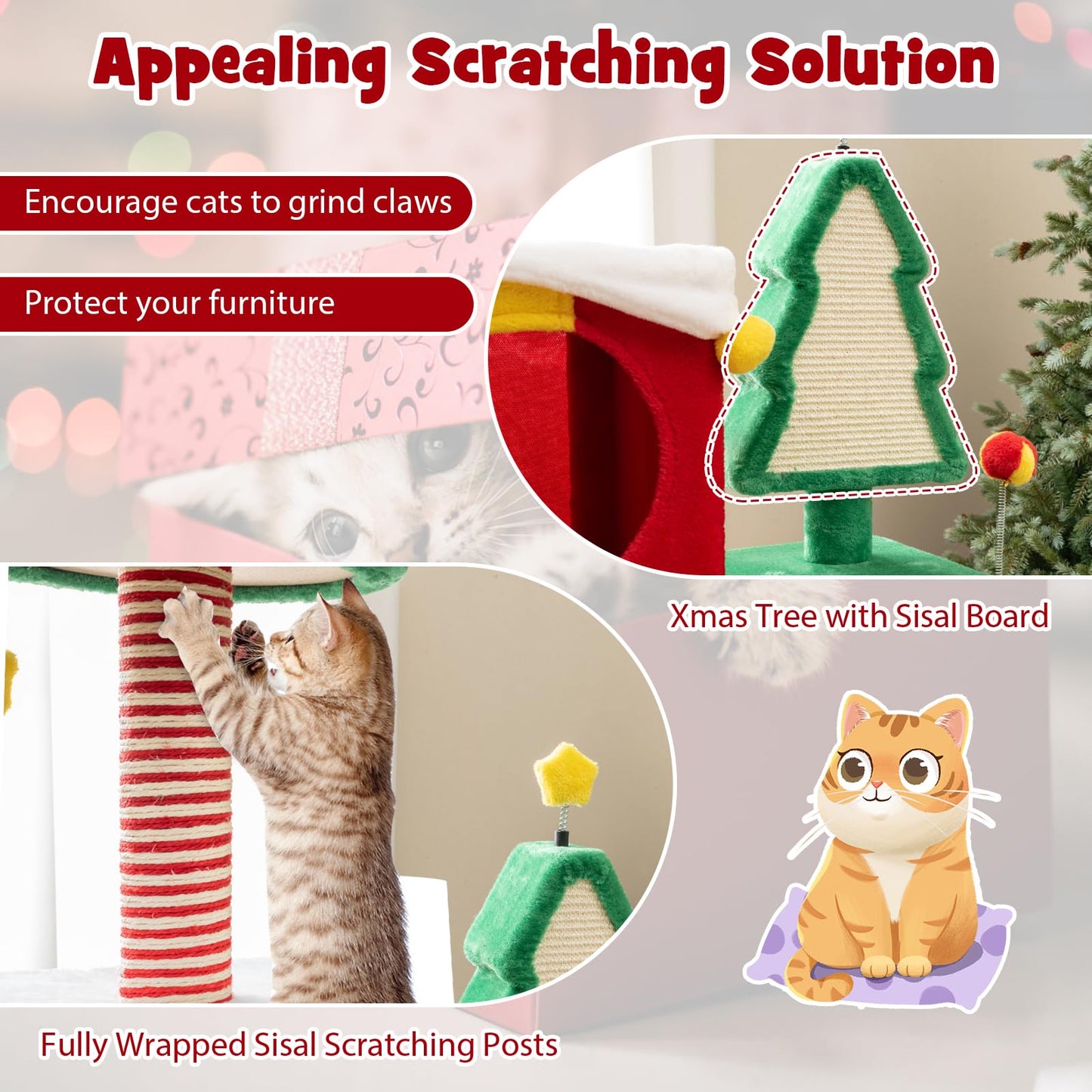 Tangkula 61 Inch Christmas Cat Tree for Indoor Kittens