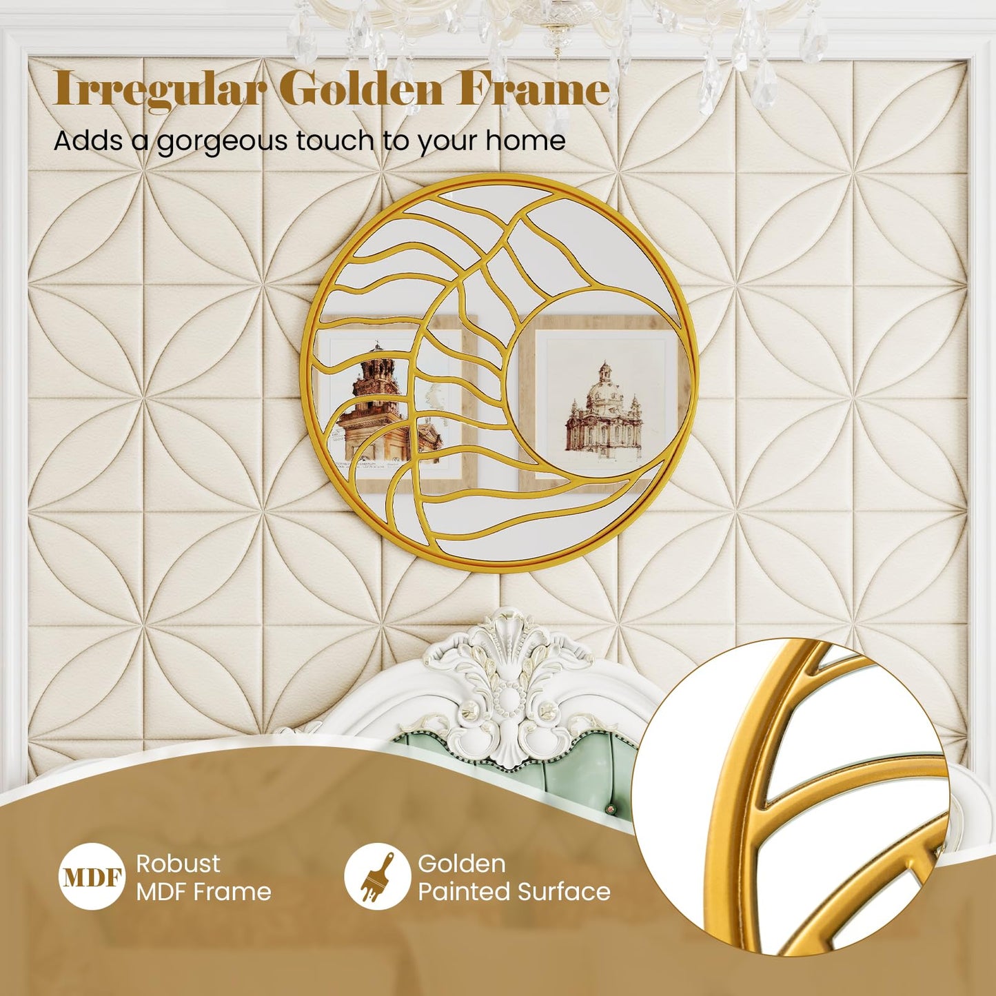 Tangkula 31.5" Large Round Wall Decorative Mirror with Irregular Frame