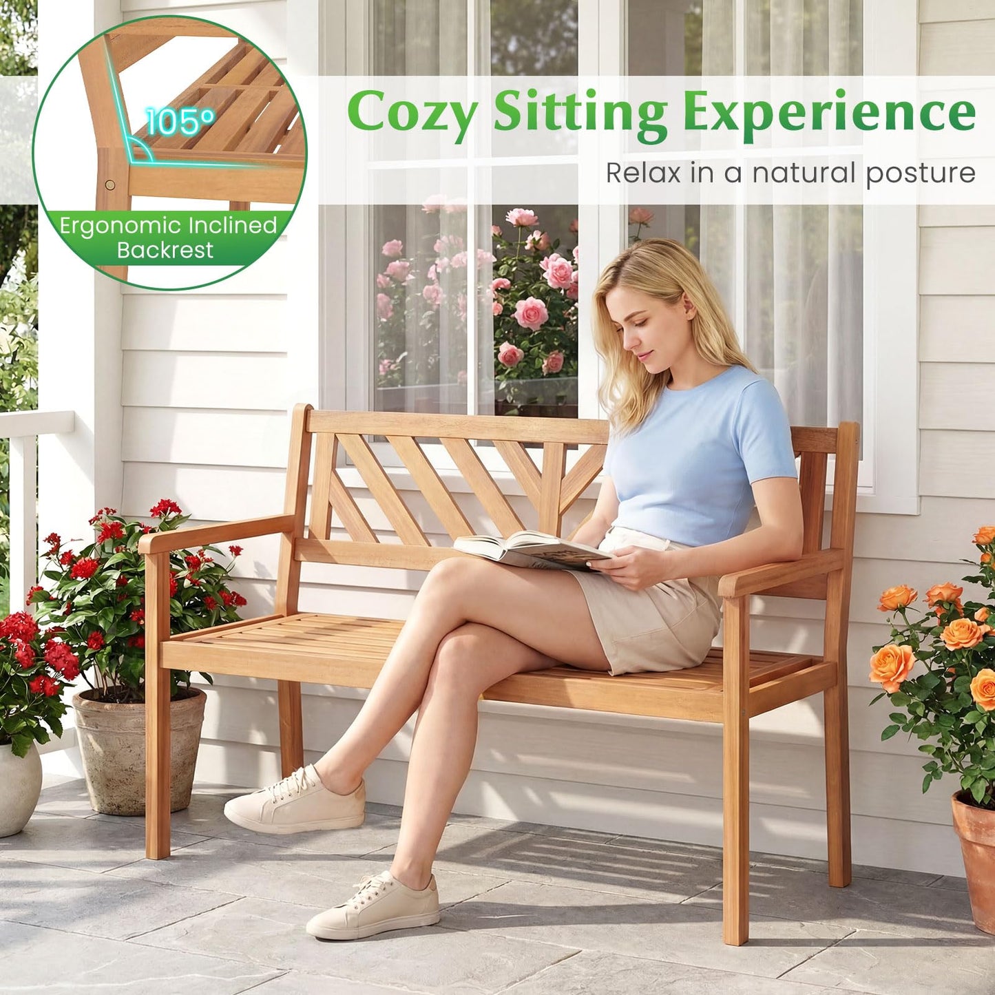 Tangkula 2-Person Patio Garden Bench with Armrests & Backrest