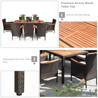 Tangkula 9 Piece Outdoor Dining Set with Acacia Wood Table and Stackable Armrest Chairs