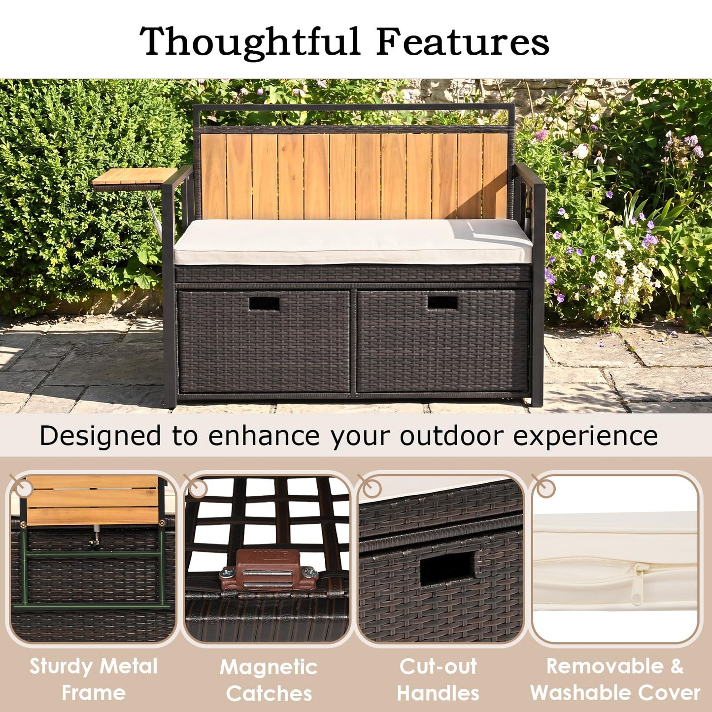 Tangkula 45 Gallon Outdoor Bench with Storage