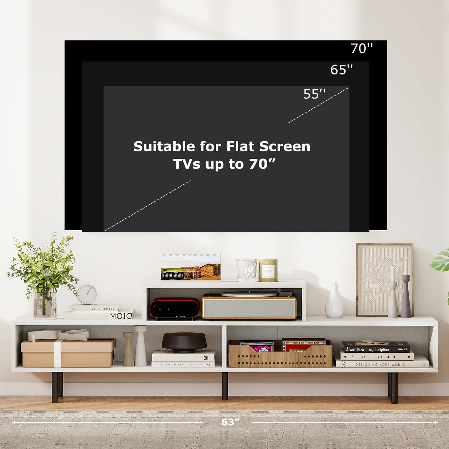 Tangkula 3 Cubby TV Stand for TVs up to 70" Entertainment Center