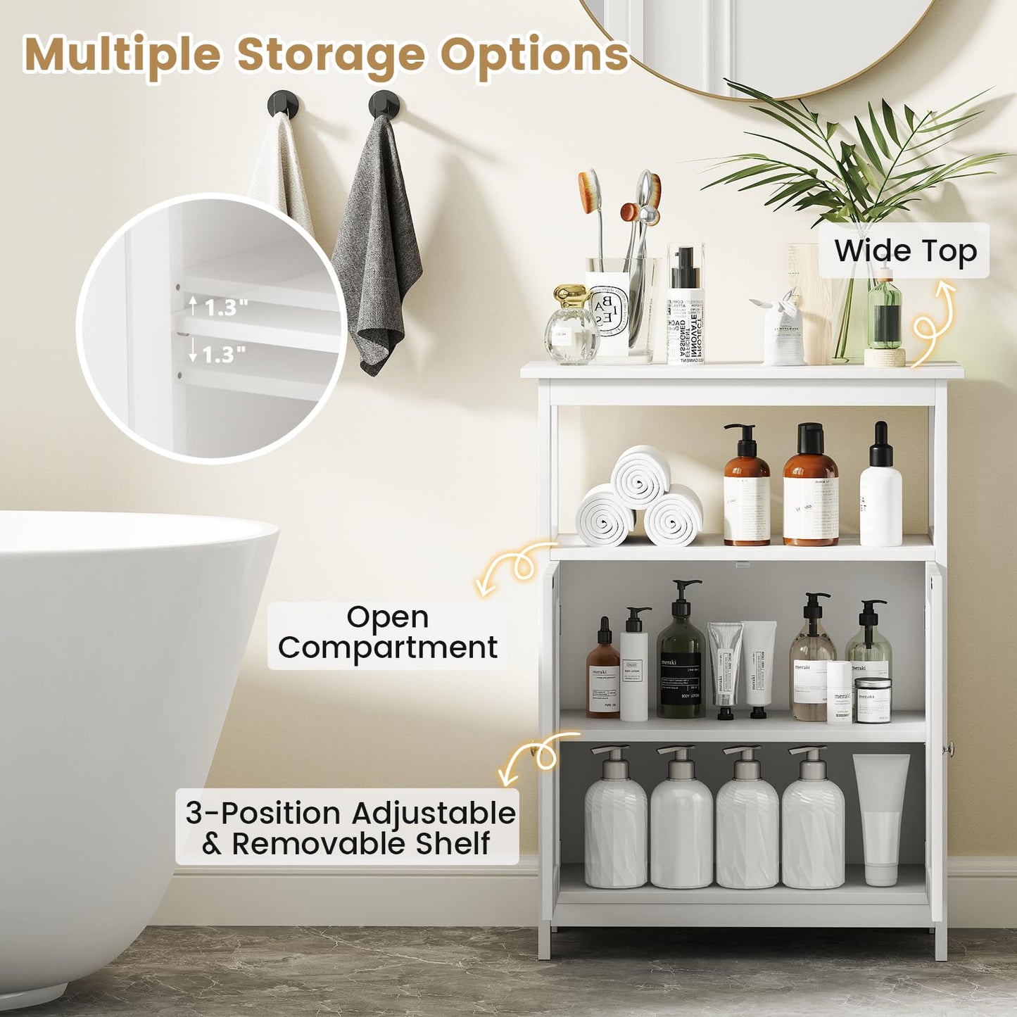 Tangkula Bathroom Storage Cabinet with 2 Doors & 1 Adjustable Shelf