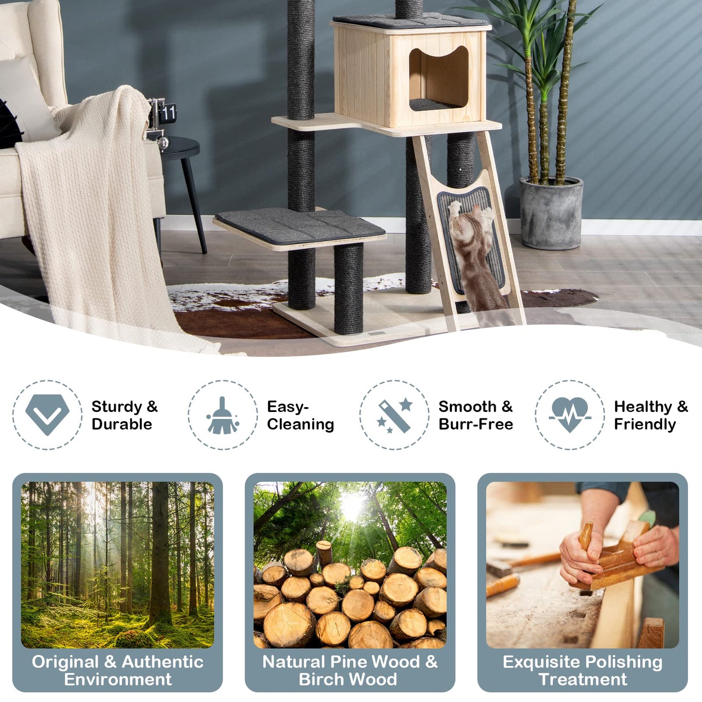 69 Inch Modern Cat Tree - Tangkula