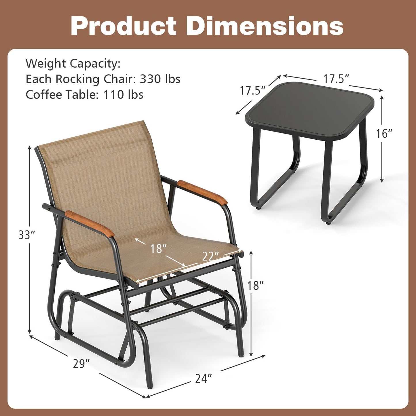 Tangkula 3 Piece Patio Bistro Set