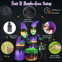 Tangkula Sorcières Gonflables d'Halloween de 6 Pi, 2 Décorations de Sorcières Effrayantes à Souffler avec Chaudron et Chat Noir