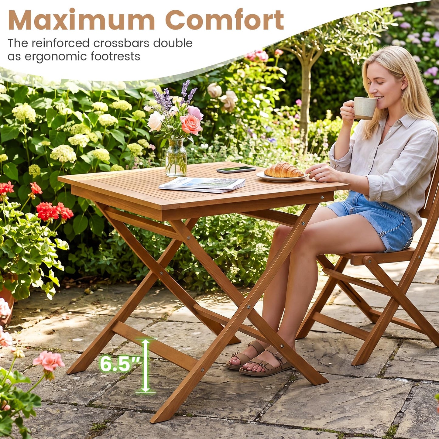 Tangkula 32-Inch Solid Teak Wood Folding Outdoor Table