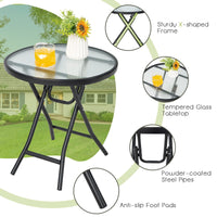 Tangkula Patio Bistro Table, 18" Round Side Table with Tempered Glass Tabletop (Black)