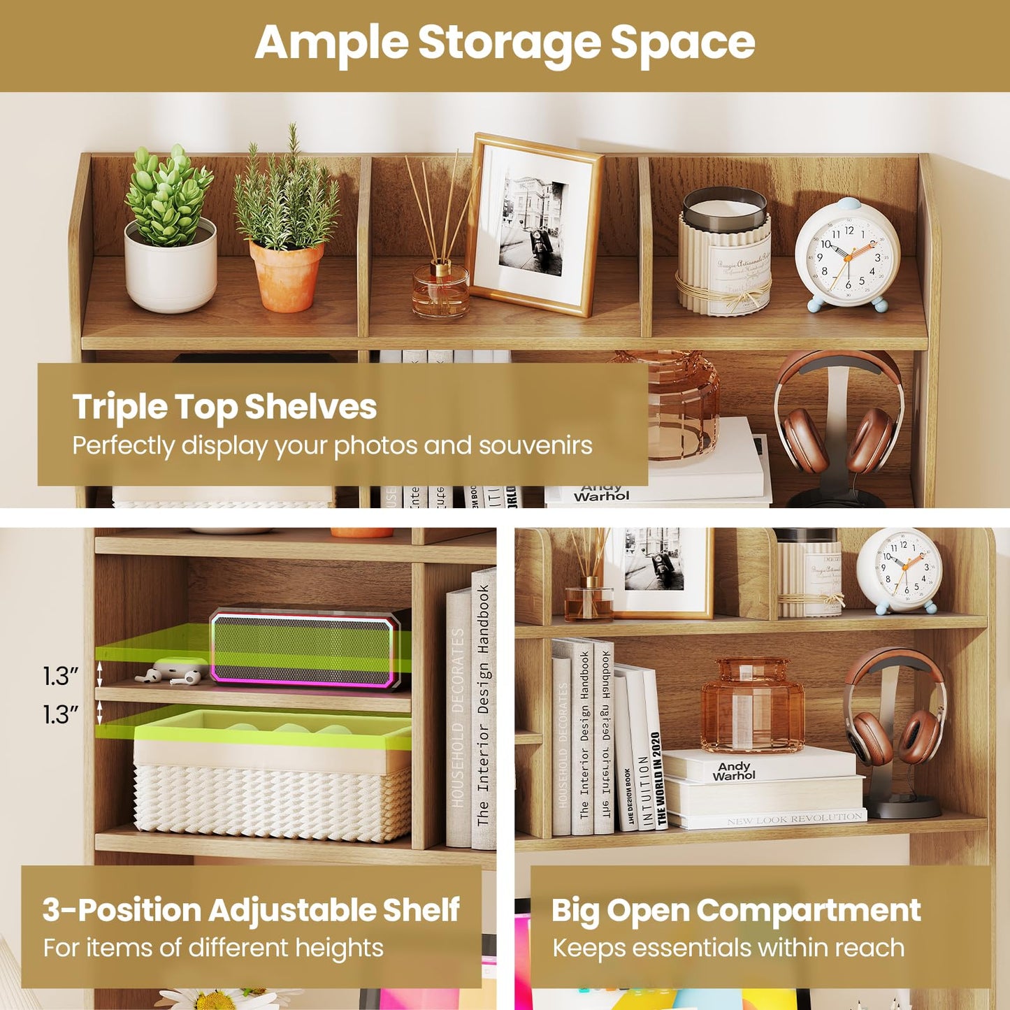 Tangkula Desktop Bookshelf Countertop Storage Hutch with 6 Storage Shelves