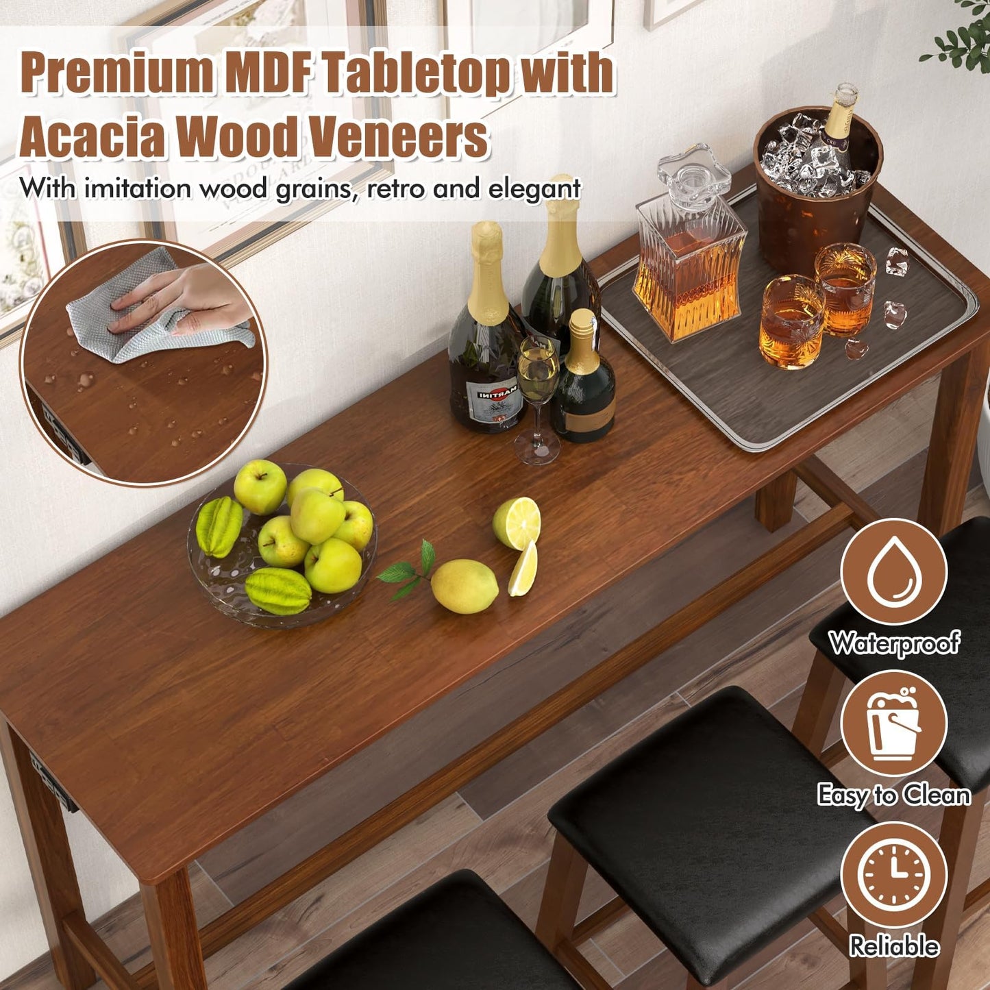Tangkula 4-Piece Bar Table with Stools for Living Room