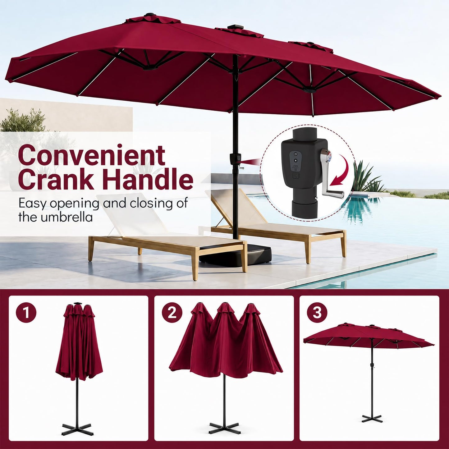 Tangkula Patio Umbrella with Solar Lights | Multi-Colored LED Lights