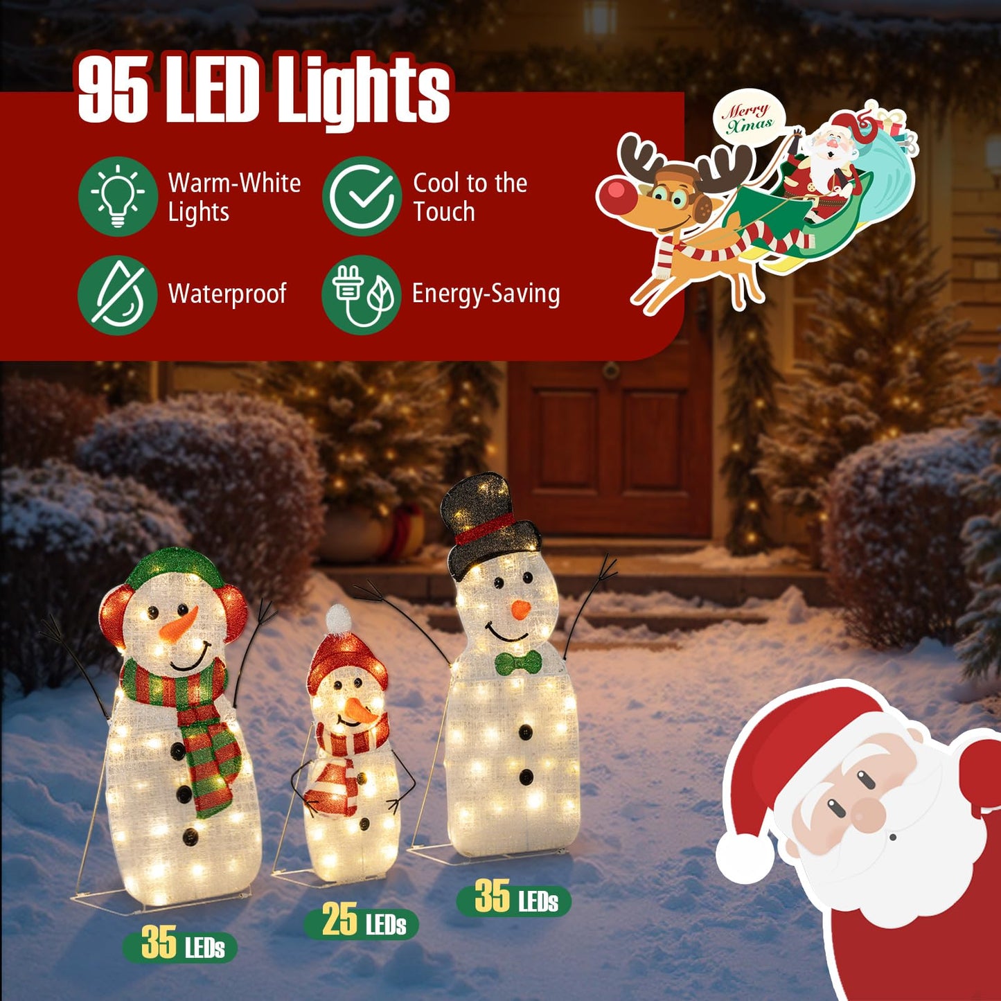 Tangkula 3 Piece Christmas Lighted Snowman Family Decoration