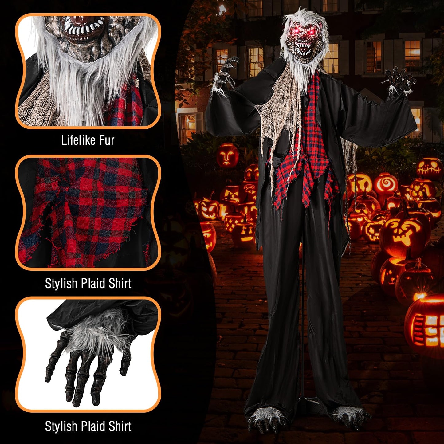 Tangkula 8.2 FT Standing Animatronic Werewolf, Scary Halloween Prop with Howling Sounds