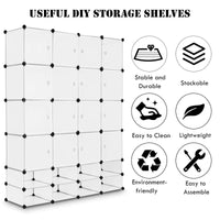 Portable Clothes Closet Wardrobe Bedroom Armoire DIY Storage Organizer Closet with Doors, 16 Cubes and 8 Shoe Racks