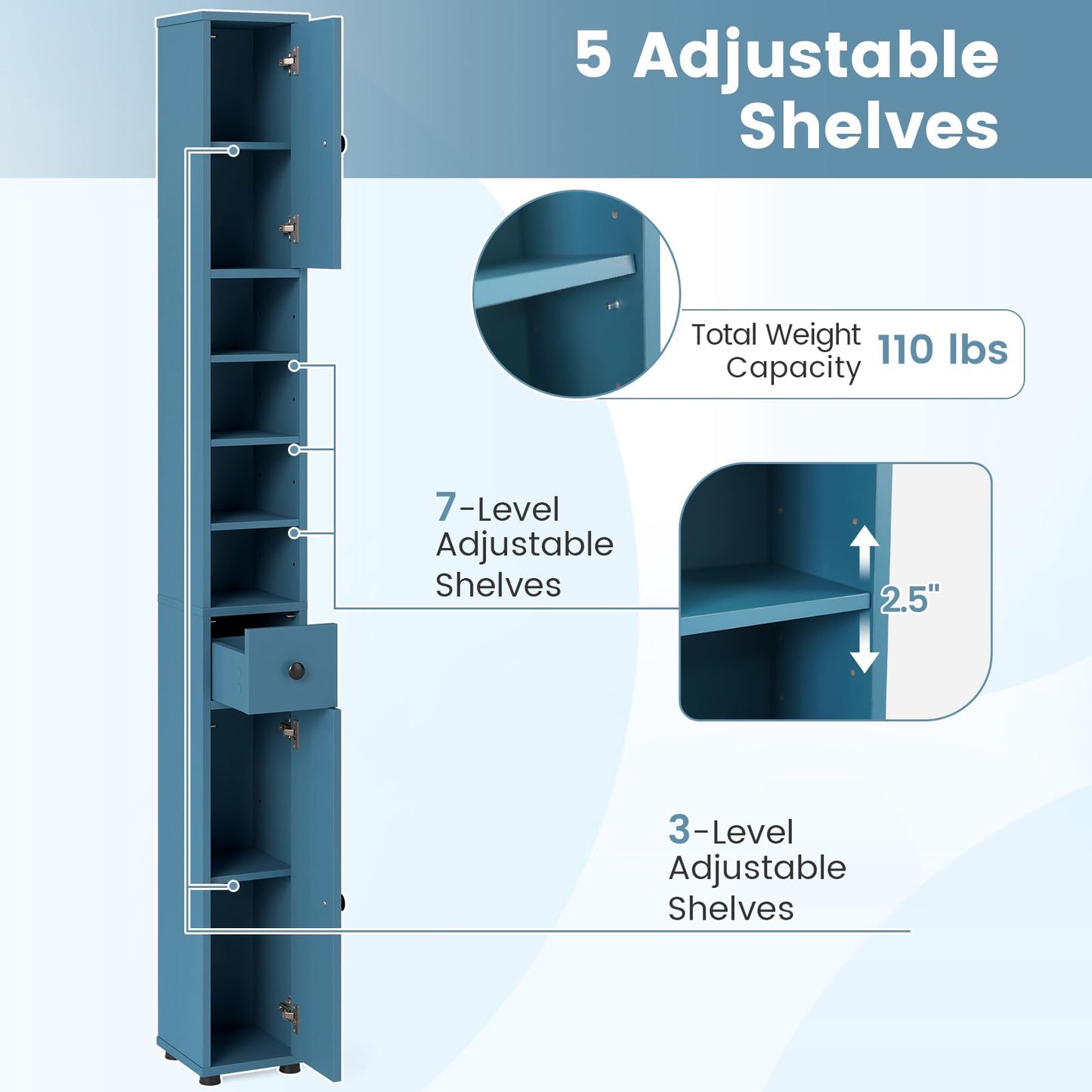 Tangkula Tall Slim Bathroom Storage Cabinet
