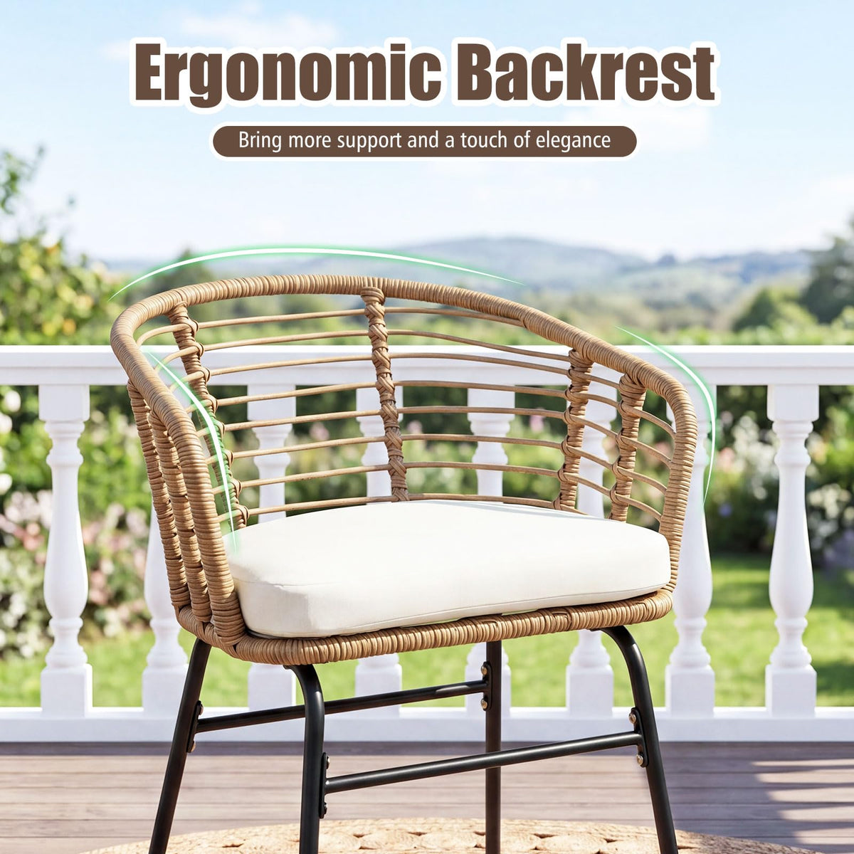 Tangkula 3 Pieces Patio Furniture Set with Tempered Glass Coffee Table and Soft Cushions
