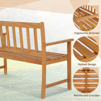 Tangkula Outdoor Acacia Wood Bench, 2-Person Garden Bench with Backrest and Armrests