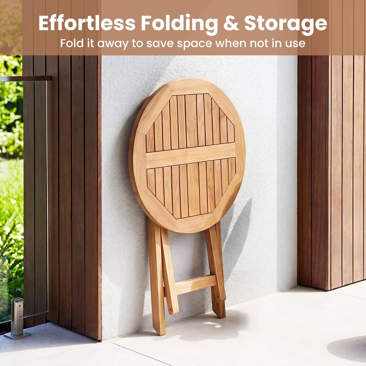 Tangkula 24” Round Solid Teak Outdoor Folding Bistro Table