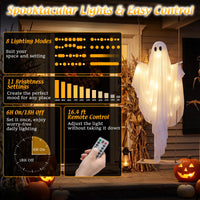 Tangkula 5 FT Halloween Hanging Swing Ghost Decoration with LED Lights
