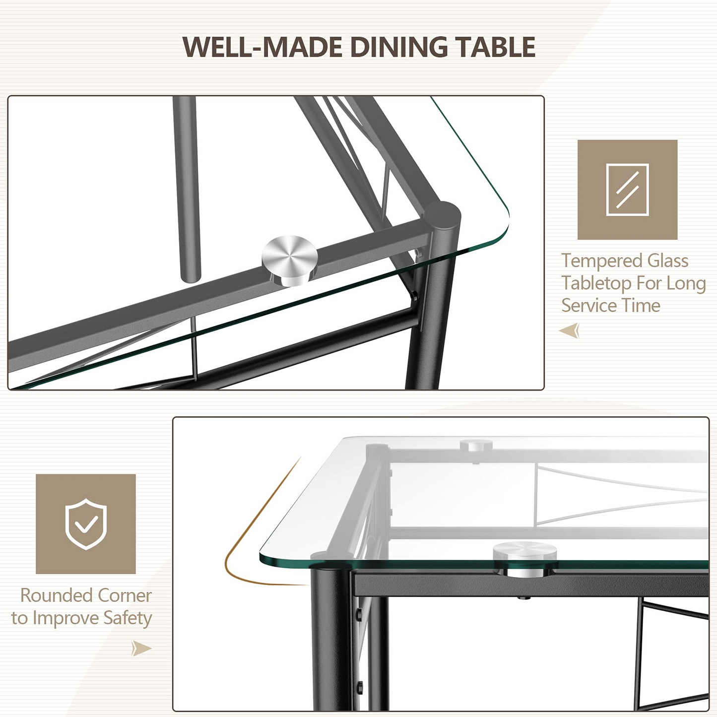 Tangkula Dining Table Set, 5 Pieces Dining Set with Tempered Glass Top Table and 4 Chairs
